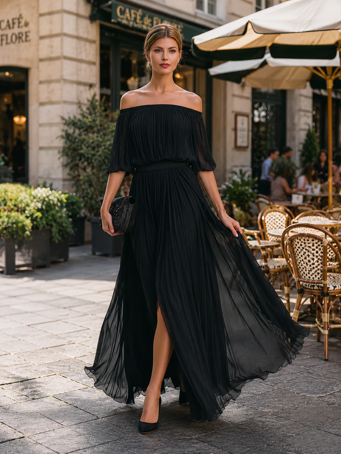 Women's Maxi Dress Off Shoulder Pleated Skirt Formal Wedding Guest