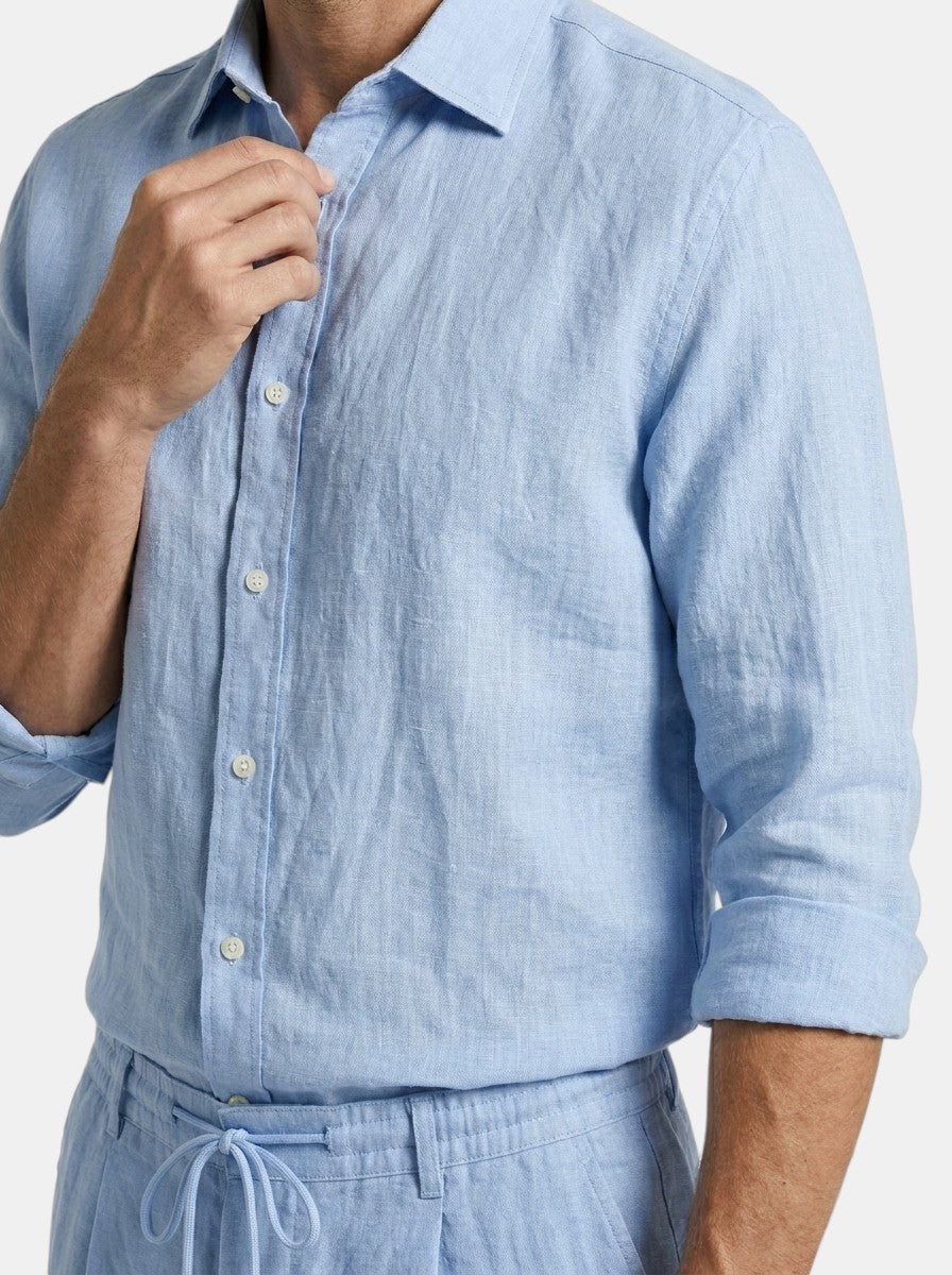Men's Linen Two-Piece Set | Breathable Long Sleeve Shirt & Drawstring Shorts Summer