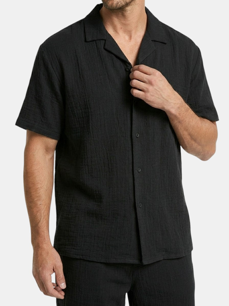 Men's Two-Piece Set | Relaxed Camp Collar Shirt & Elasticated Waist Shorts