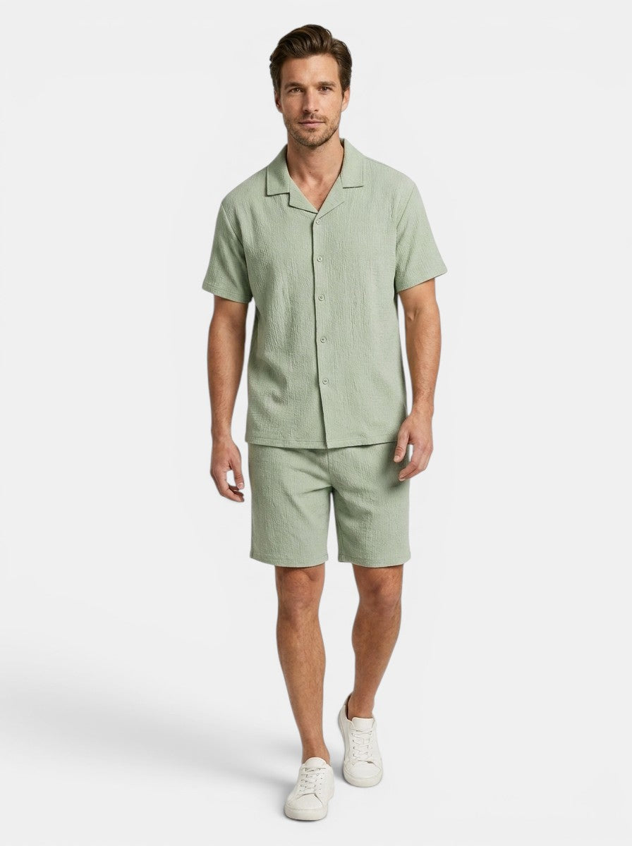 Men's Two-Piece Set | Relaxed Camp Collar Shirt & Elasticated Waist Shorts