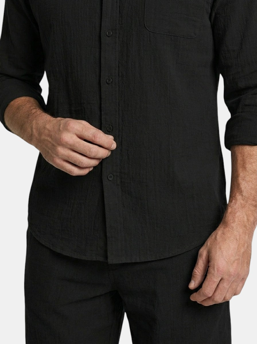Men's Lightweight Cotton Summer Set | Relaxed Fit Long Sleeve Shirt & Shorts