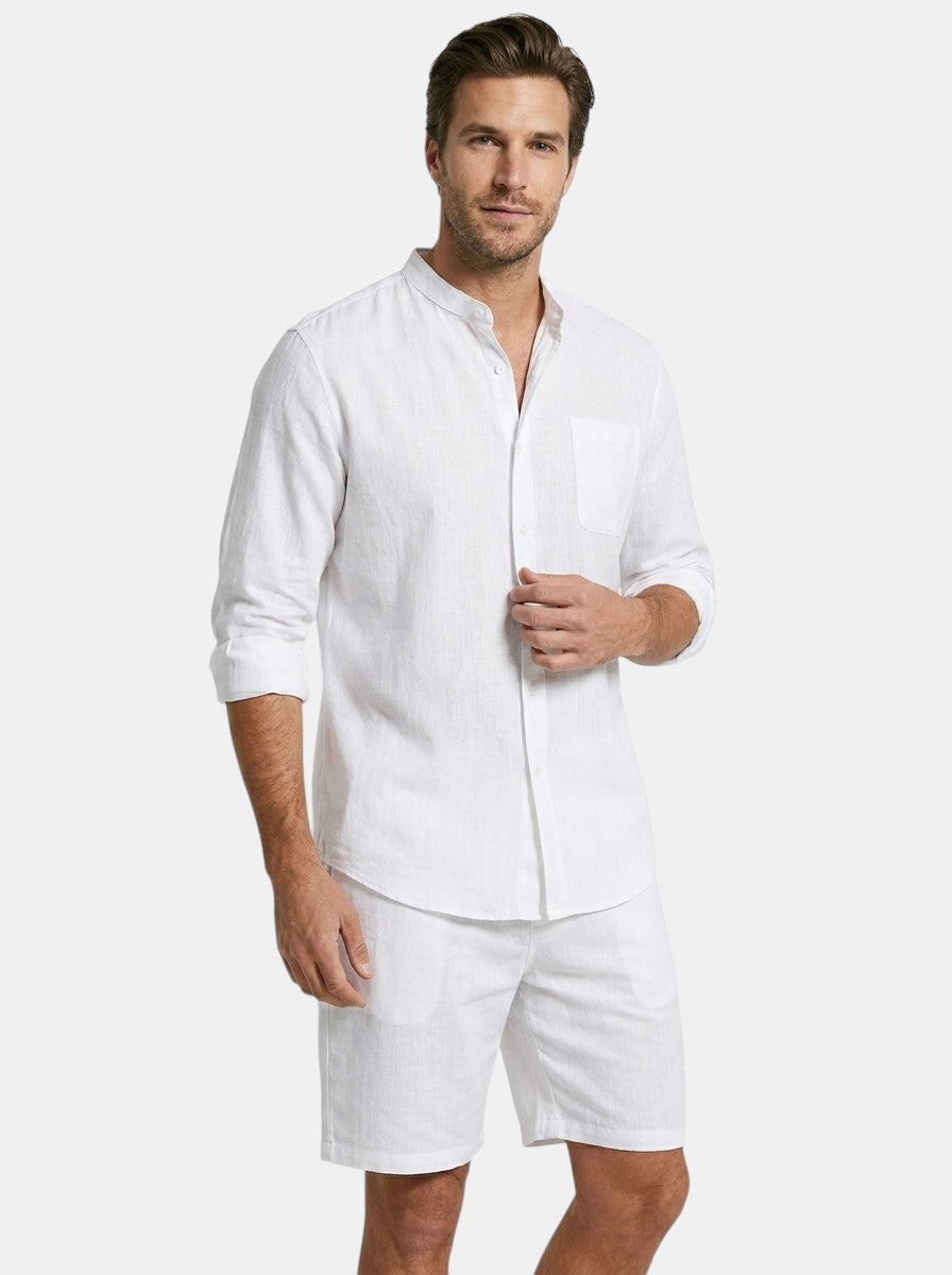 Men's Lightweight Cotton Summer Set | Relaxed Fit Long Sleeve Shirt & Shorts