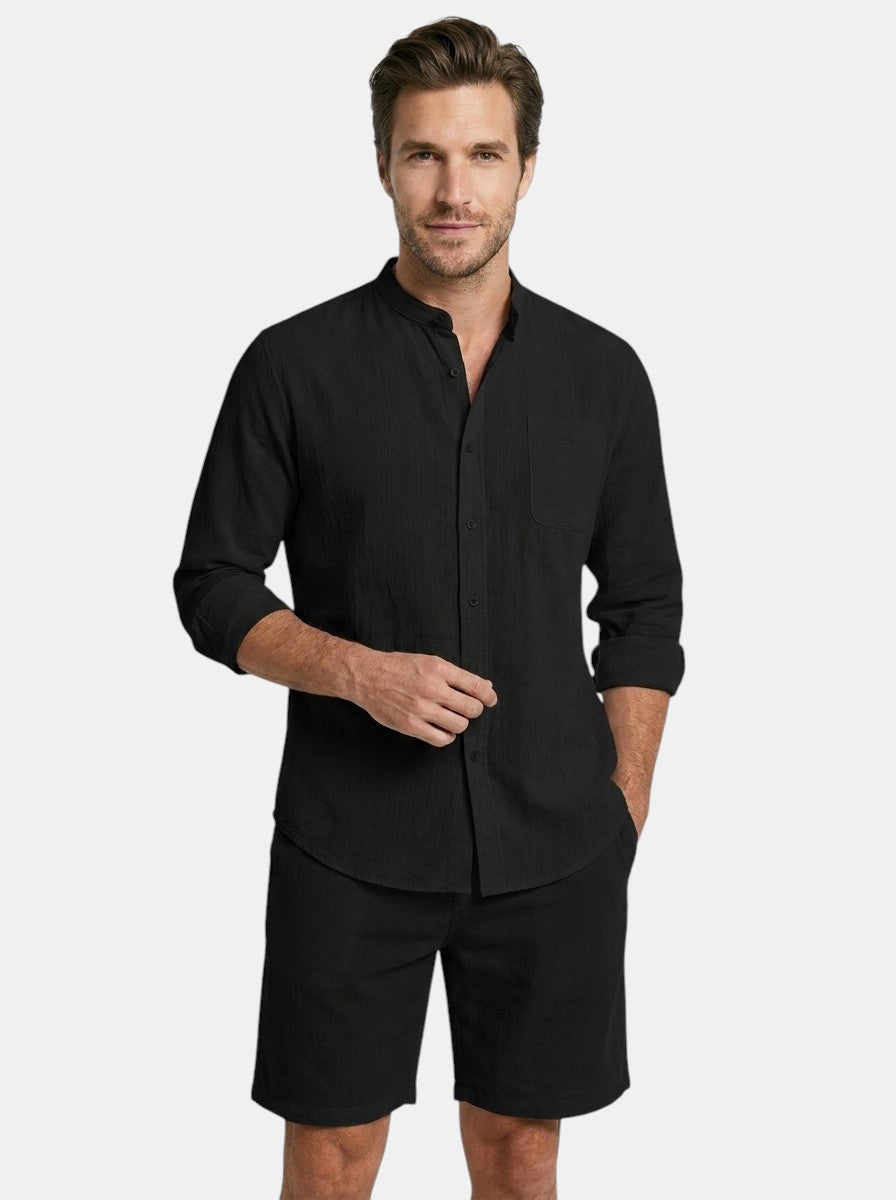 Men's Lightweight Cotton Summer Set | Relaxed Fit Long Sleeve Shirt & Shorts