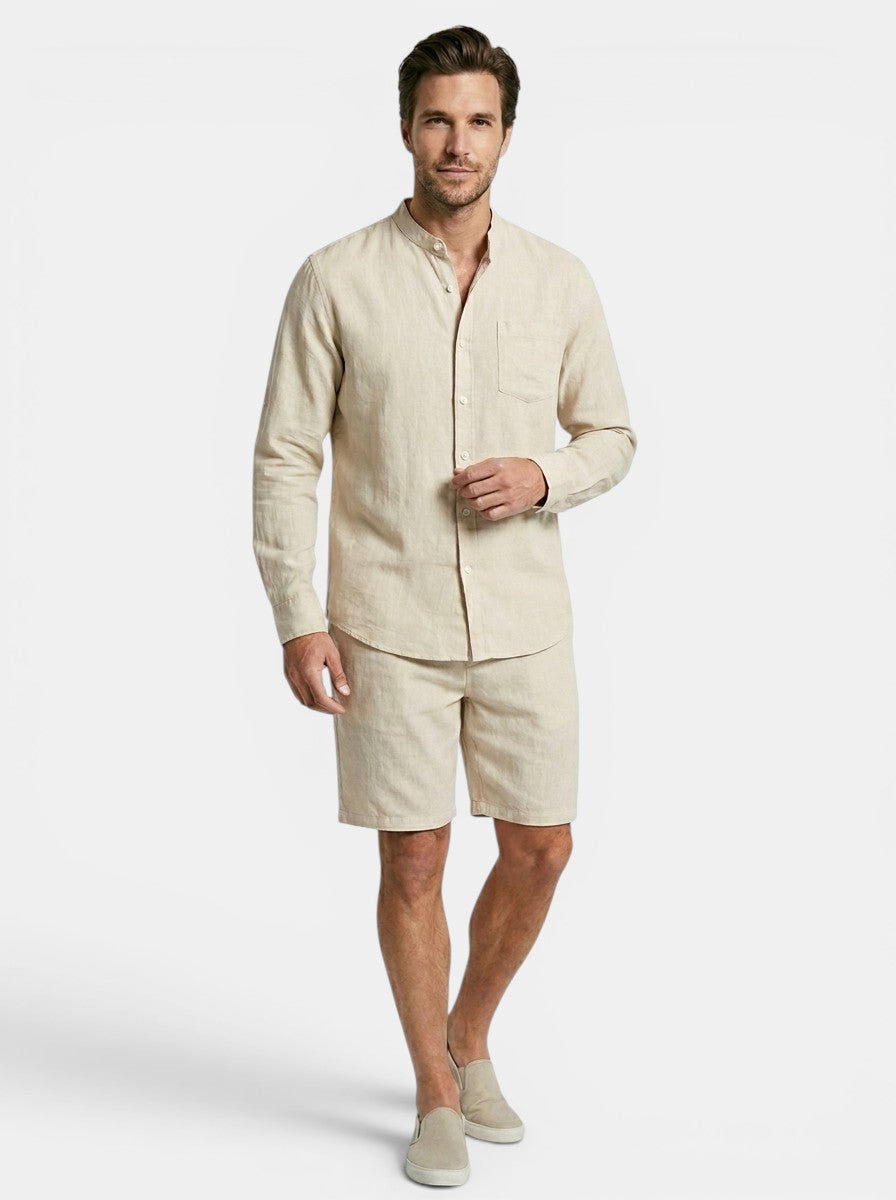 Men's Lightweight Cotton Summer Set | Relaxed Fit Long Sleeve Shirt & Shorts