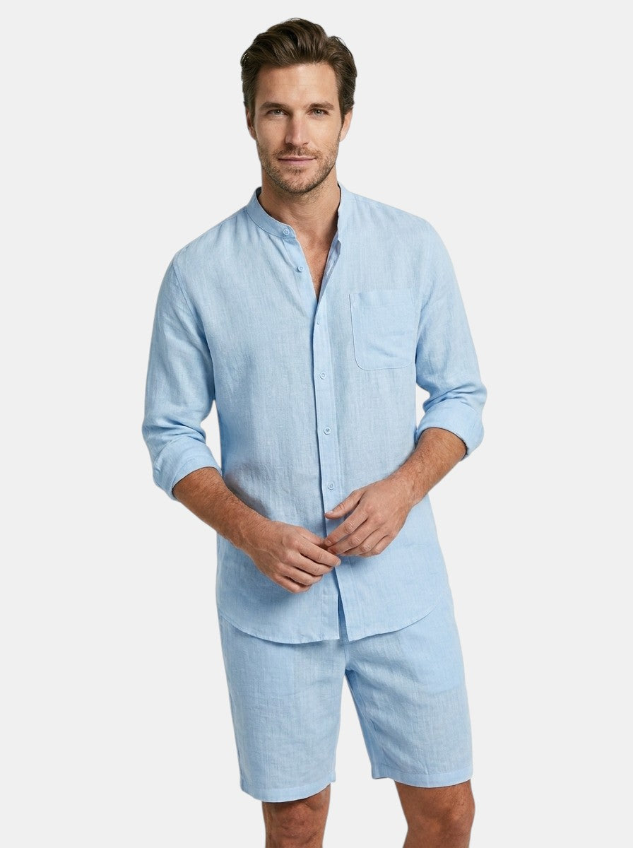 Men's Lightweight Cotton Summer Set | Relaxed Fit Long Sleeve Shirt & Shorts