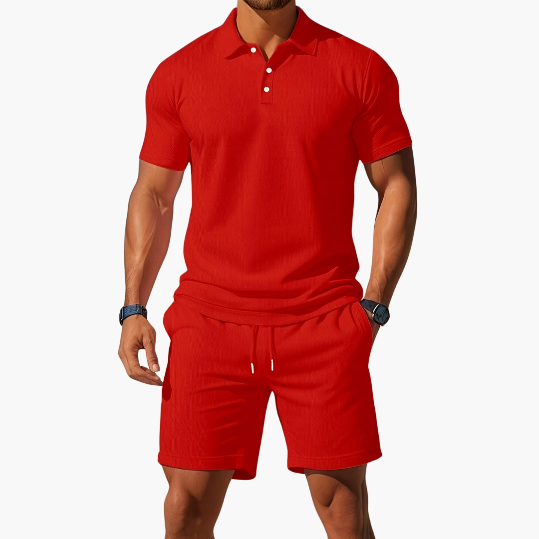 Men's Casual Polo Summer Set with Drawstring Shorts
