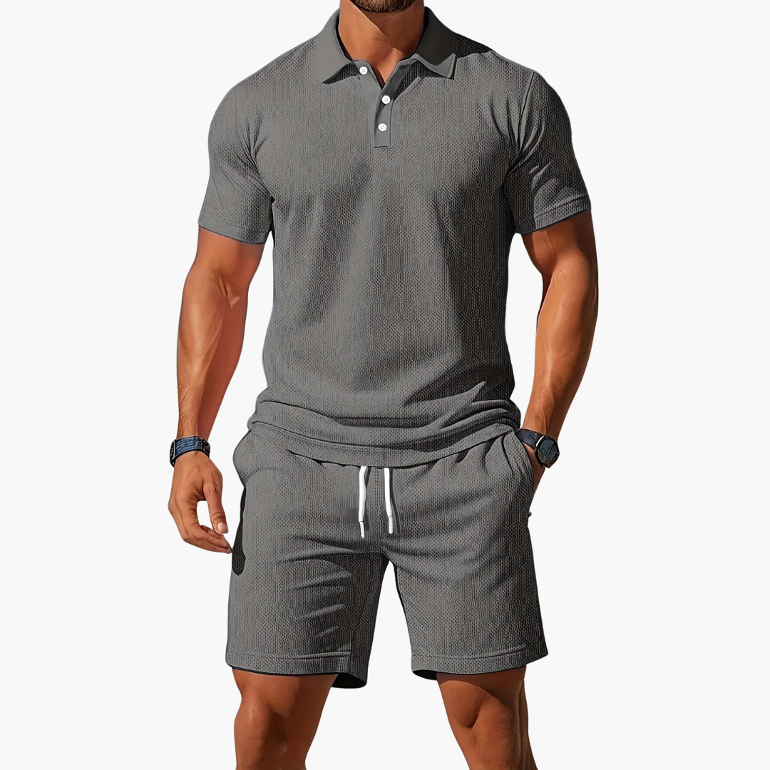 Men's Casual Polo Summer Set with Drawstring Shorts