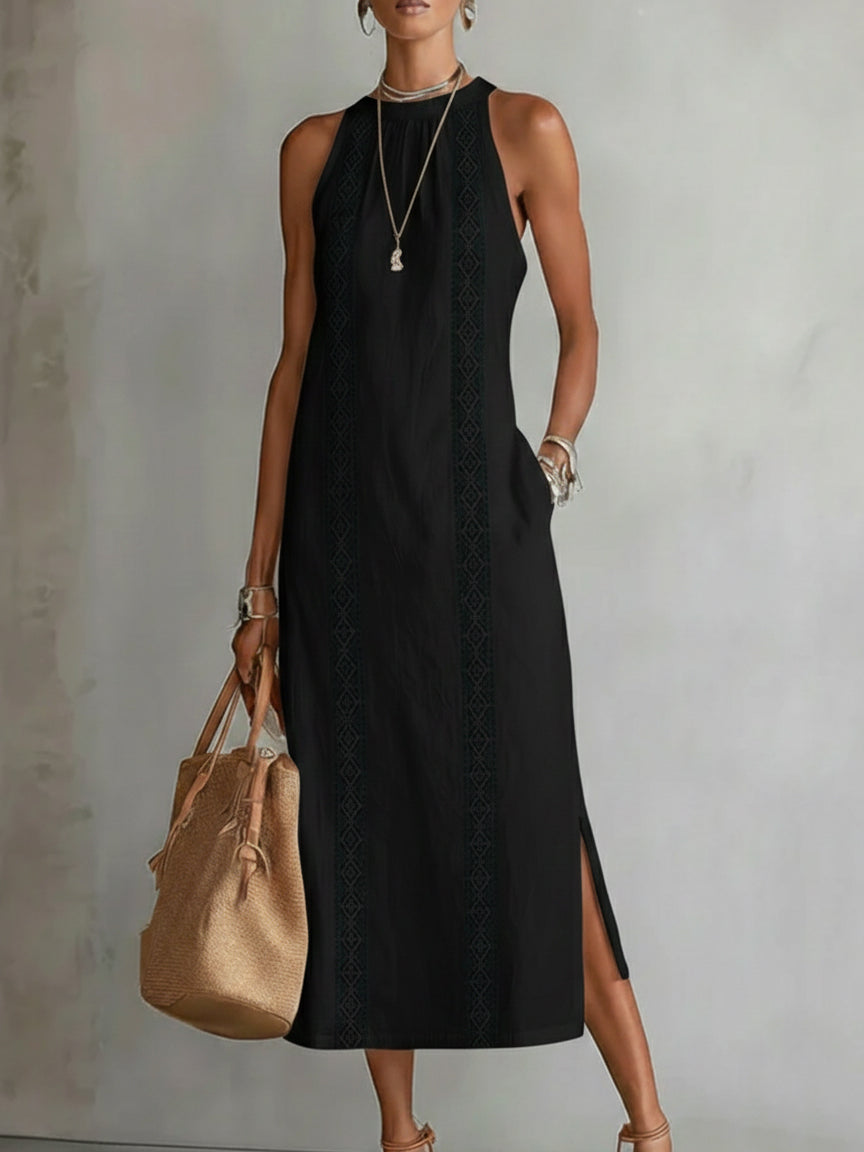 Women's Midi Dress Embroidered Sleeveless Floral Casual