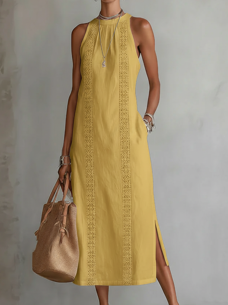 Women's Midi Dress Embroidered Sleeveless Floral Casual