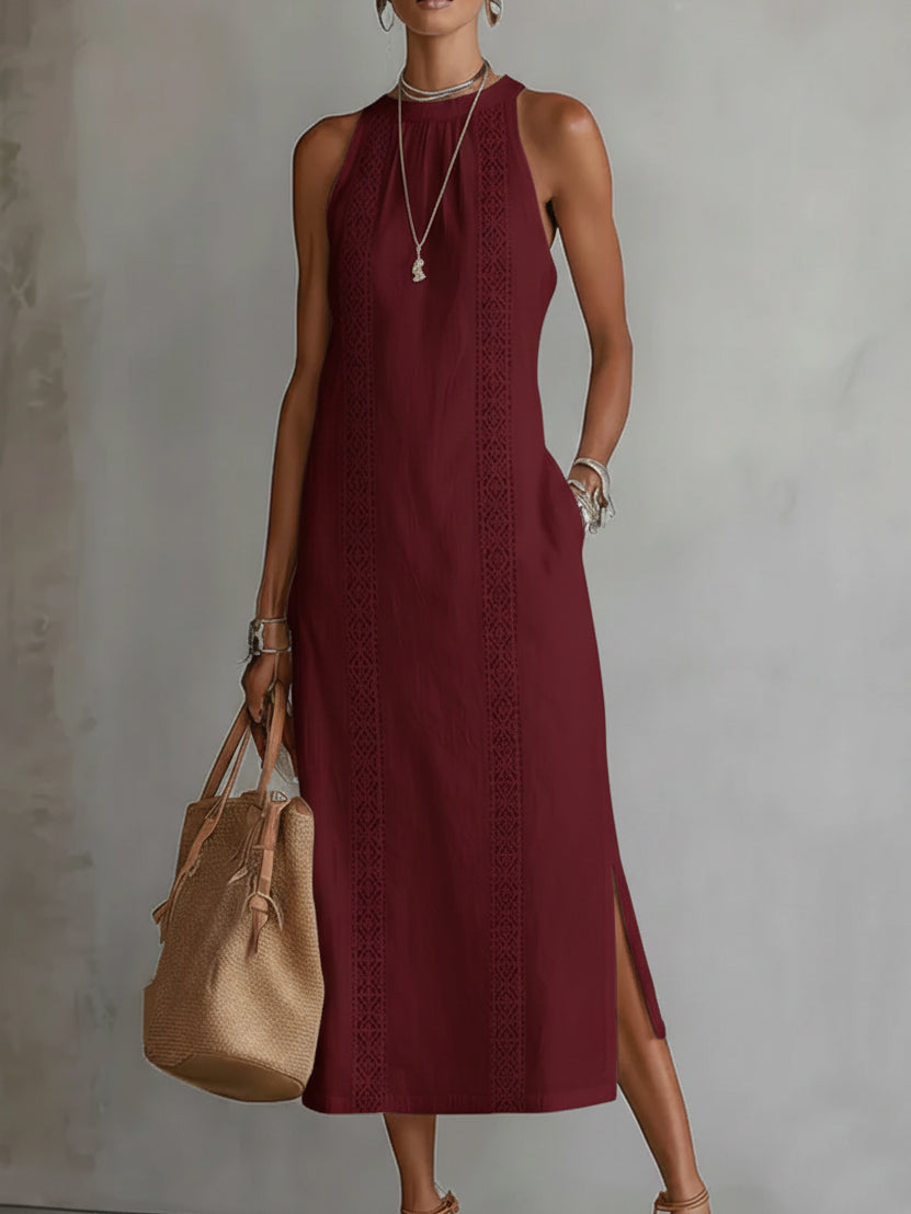 Women's Midi Dress Embroidered Sleeveless Floral Casual