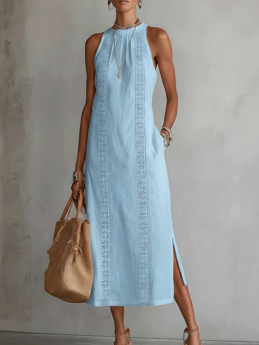 Women's Midi Dress Embroidered Sleeveless Floral Casual
