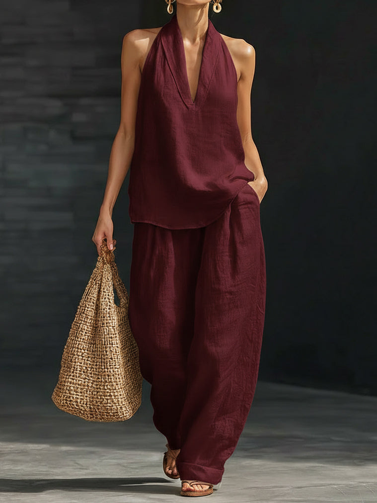 Women's Casual Two-Piece Set Halter Neckline Summer Outfit