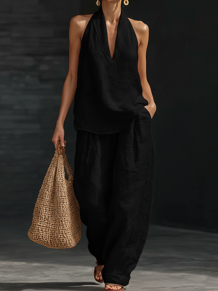 Women's Casual Two-Piece Set Halter Neckline Summer Outfit