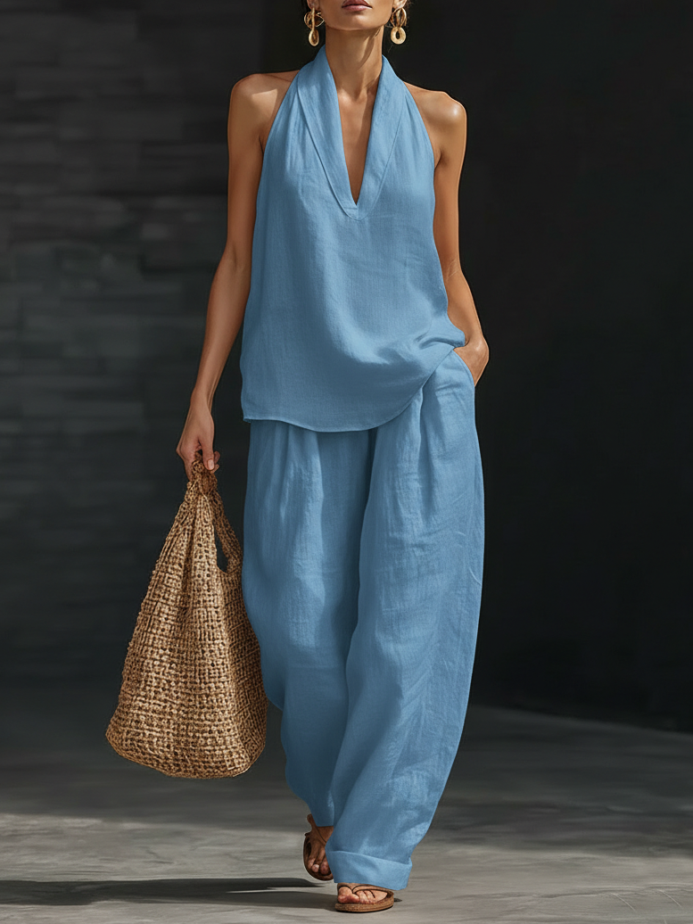 Women's Casual Two-Piece Set Halter Neckline Summer Outfit