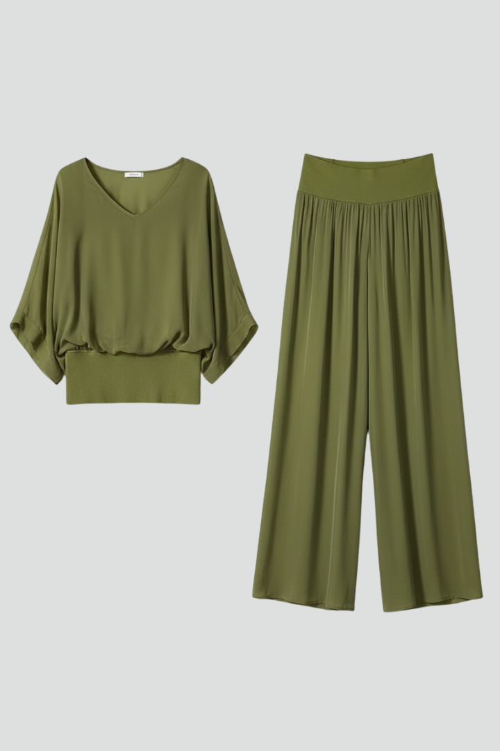 Women's V-Neck Wide Leg Set – Casual Outfit