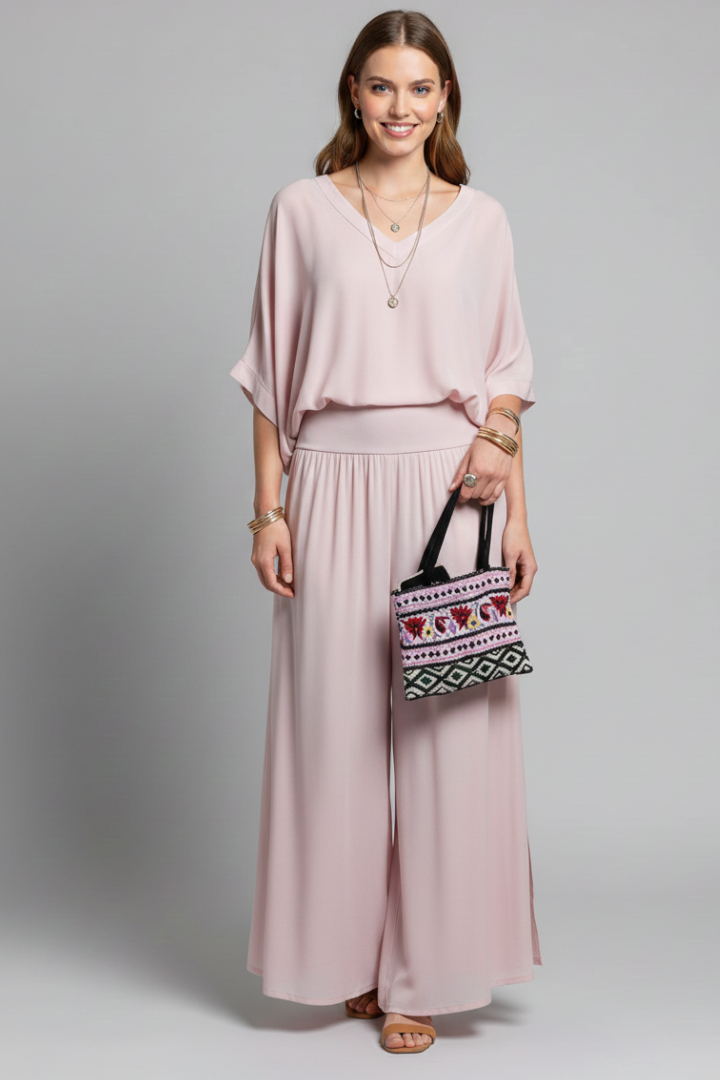 Women's V-Neck Wide Leg Set – Casual Outfit