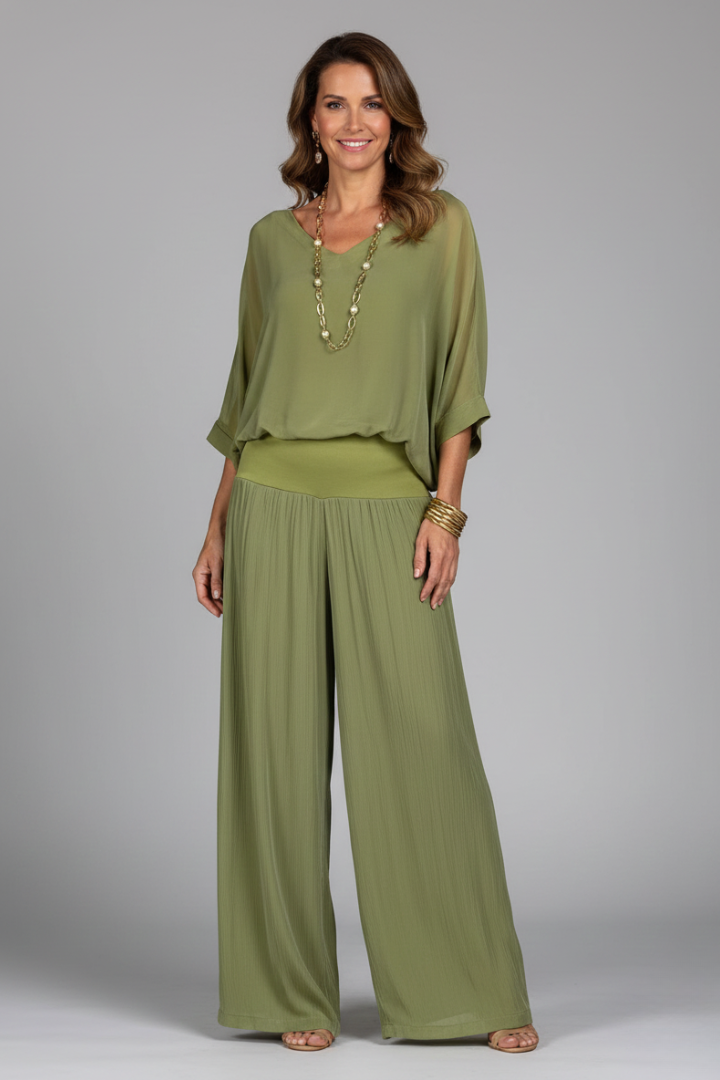 Women's V-Neck Wide Leg Set – Casual Outfit