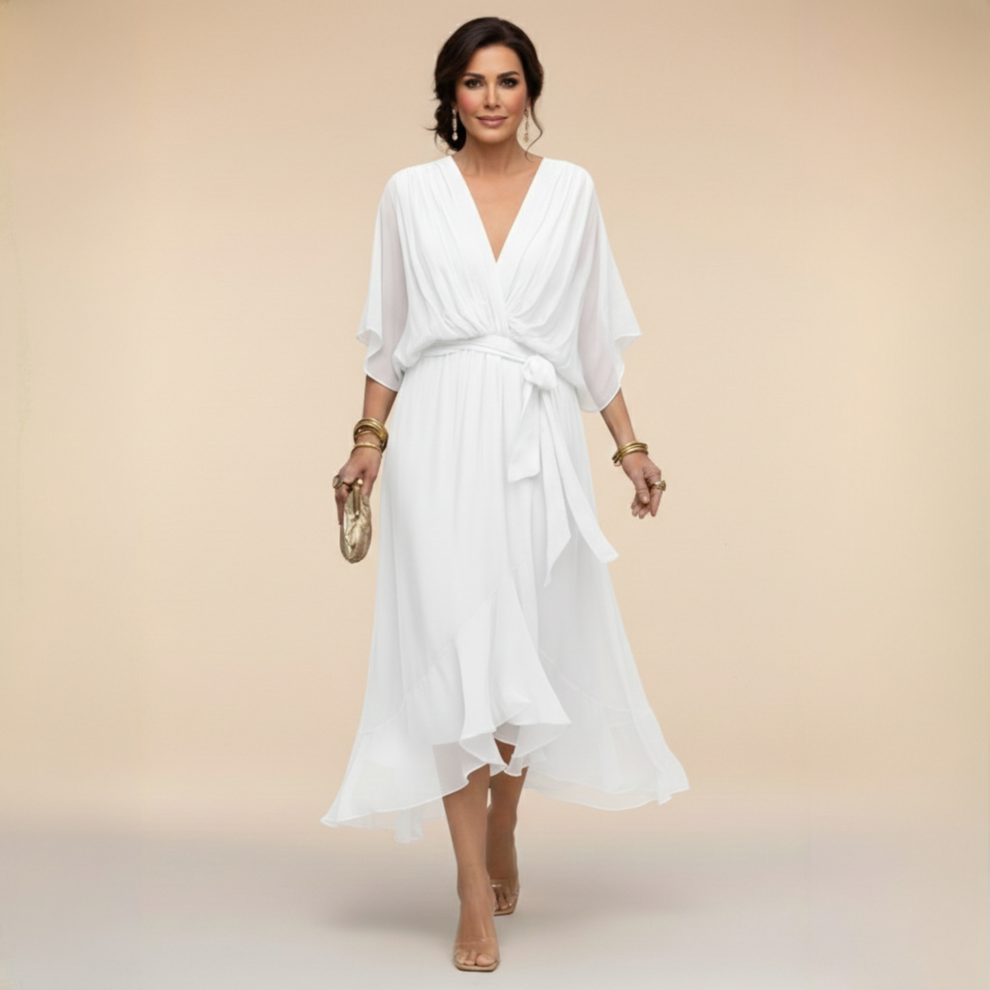 Women's Midi Dress V-Neck Wrap Design
