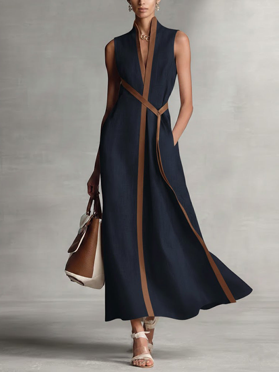 Women's Maxi Dress V Neck Sleeveless Wrap Style