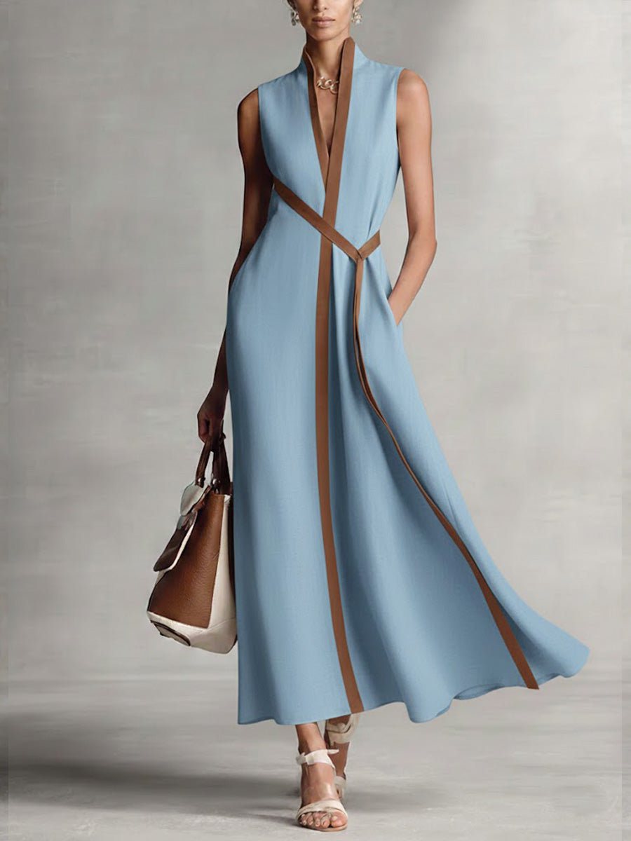Women's Maxi Dress V Neck Sleeveless Wrap Style