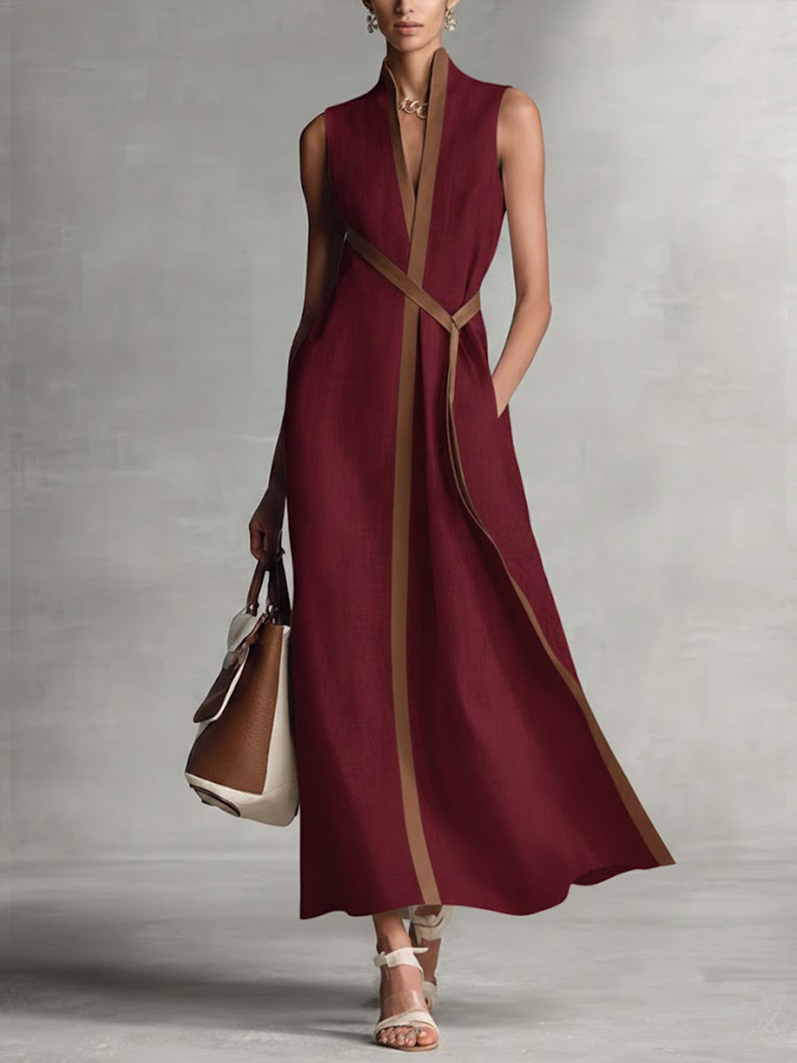 Women's Maxi Dress V Neck Sleeveless Wrap Style