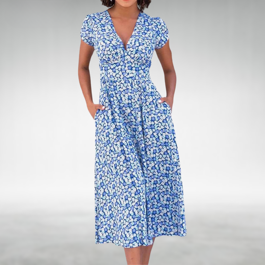 Women's Floral V-Neck Midi Dress