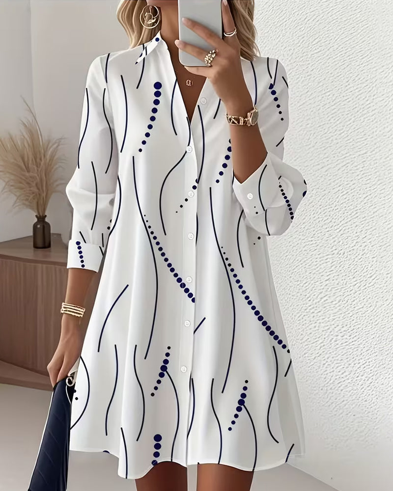 Women's Mini Shirt Dress V-Neck Long Sleeve