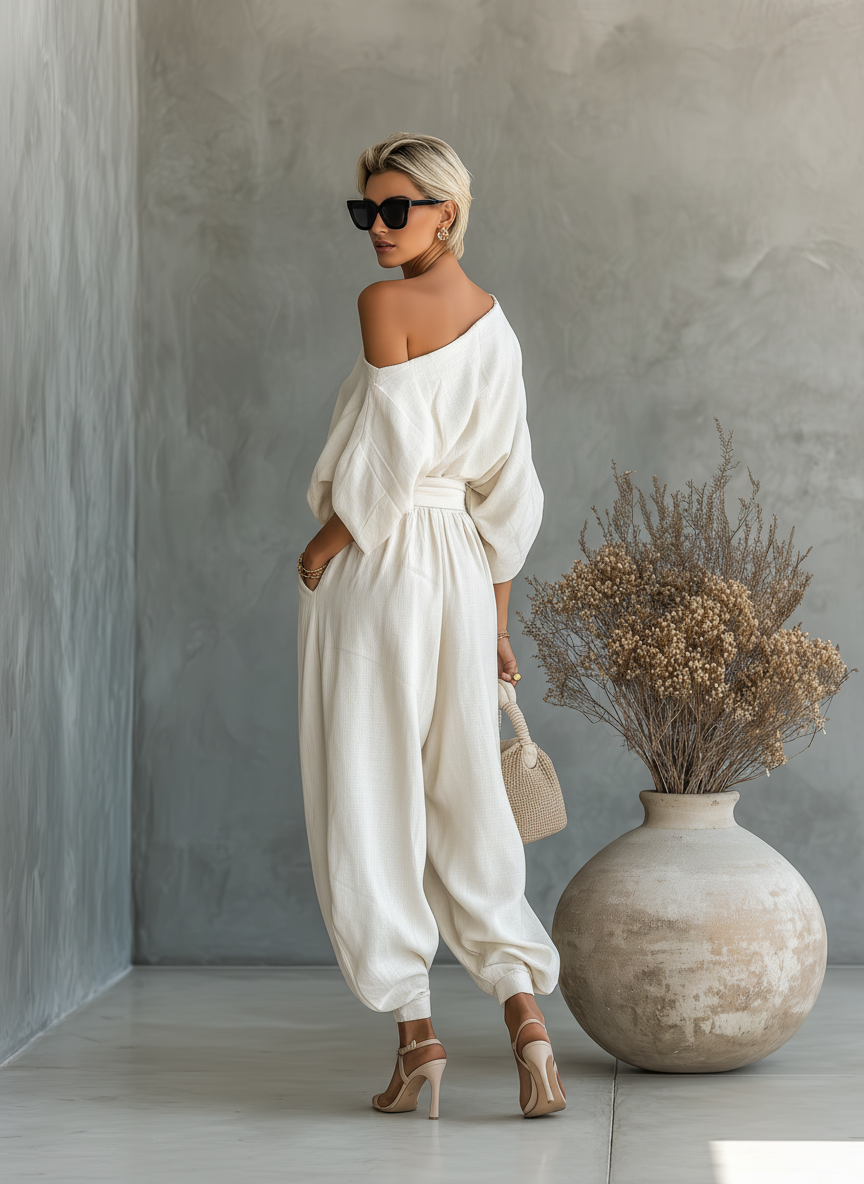 Women's Two Piece Set Off Shoulder Long Sleeve Casual Outfit
