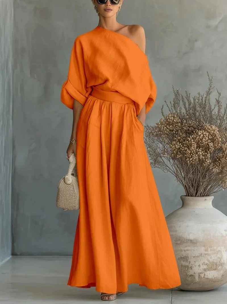 Women's Two Piece Set Off Shoulder Long Sleeve Casual Outfit