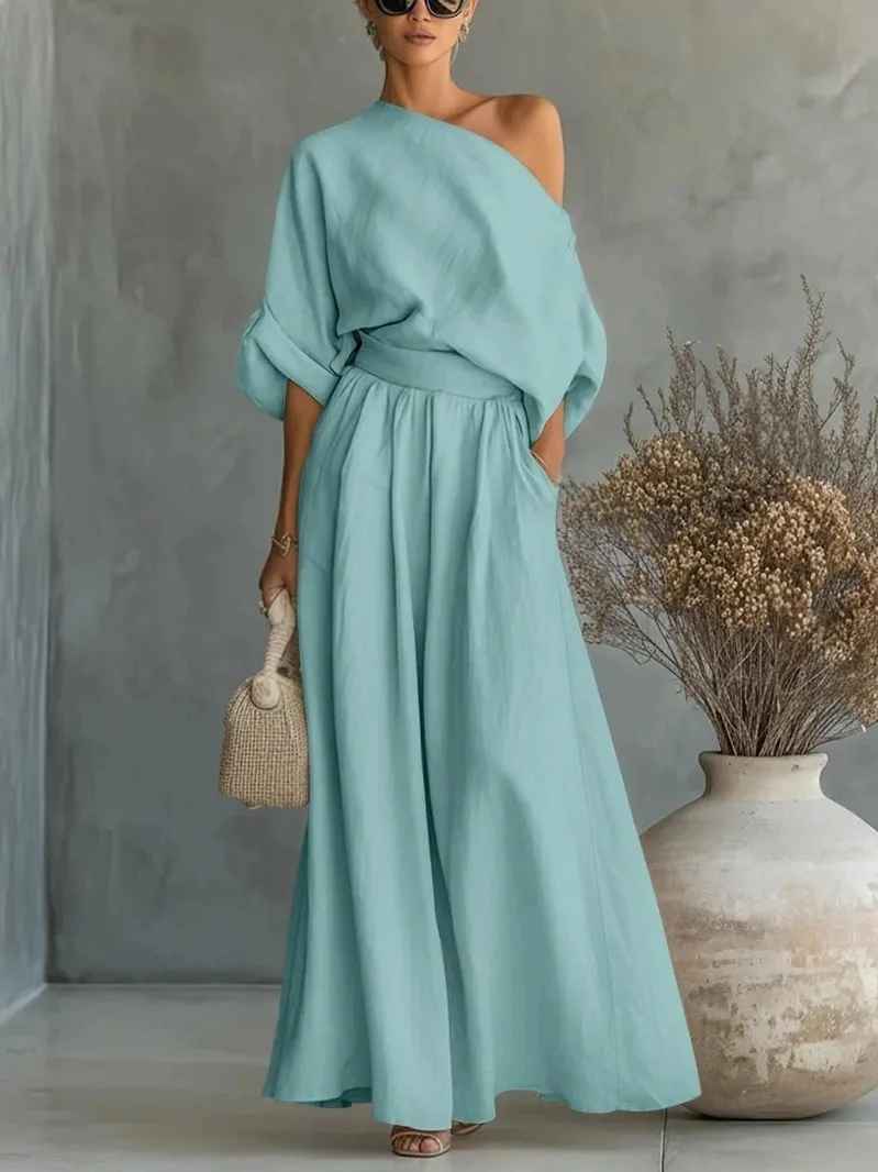 Women's Two Piece Set Off Shoulder Long Sleeve Casual Outfit