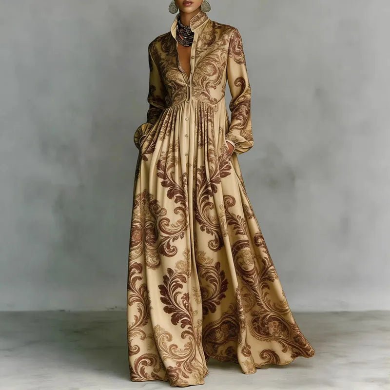 Women's Maxi Shirt Dress High Waist Long Sleeve Printed Casual