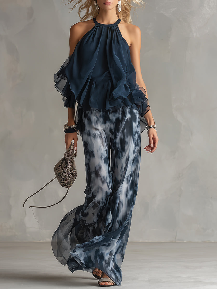 Women's Halter Two Piece Wide Leg Set
